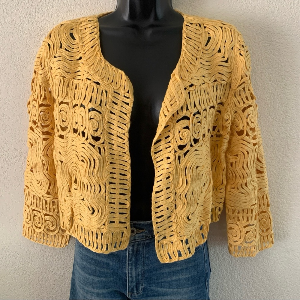 Josie Natori Jacket Size Medium Analyn Soutache Sunshine Yellow Elegant Delicate - Picture 2 of 9